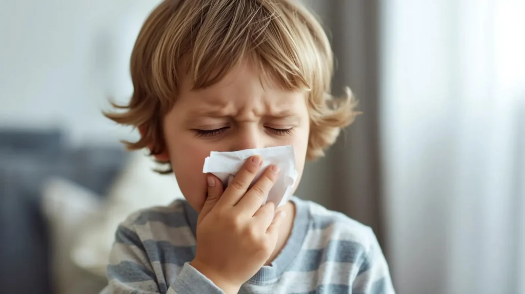 child cover nose with tissue