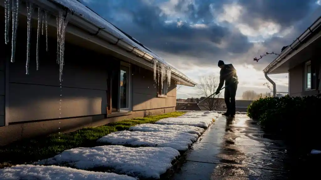 man cleaning ice